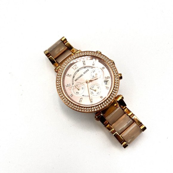 Michael Kors Parker Rose Gold-Tone Blush Acetate Band Women's Watch MK5896 - Picture 4 of 8